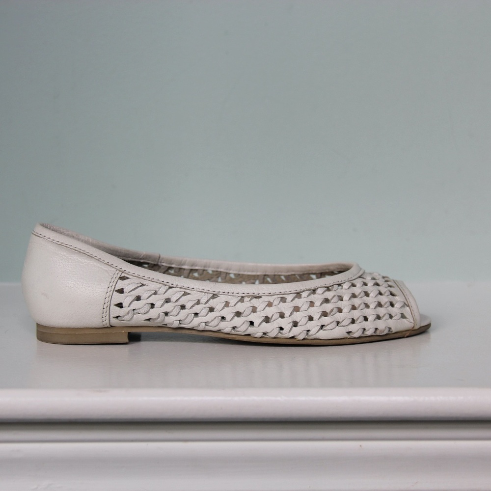 Dune Genuine Leather White Woven Flats